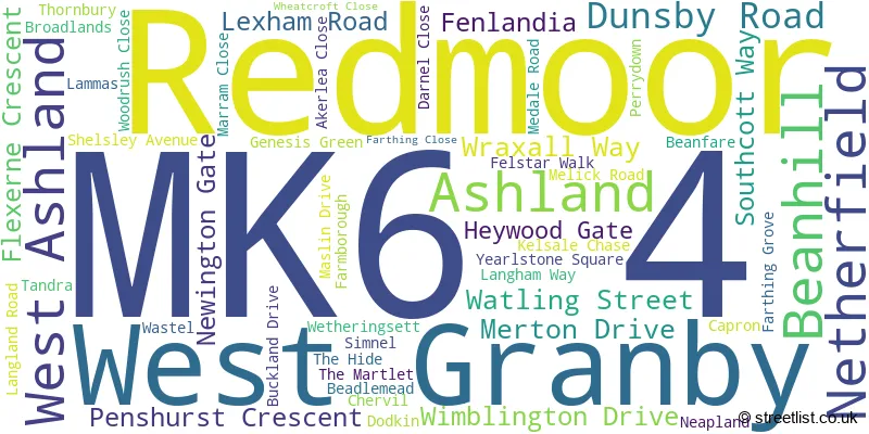 A word cloud for the MK6 4 postcode
